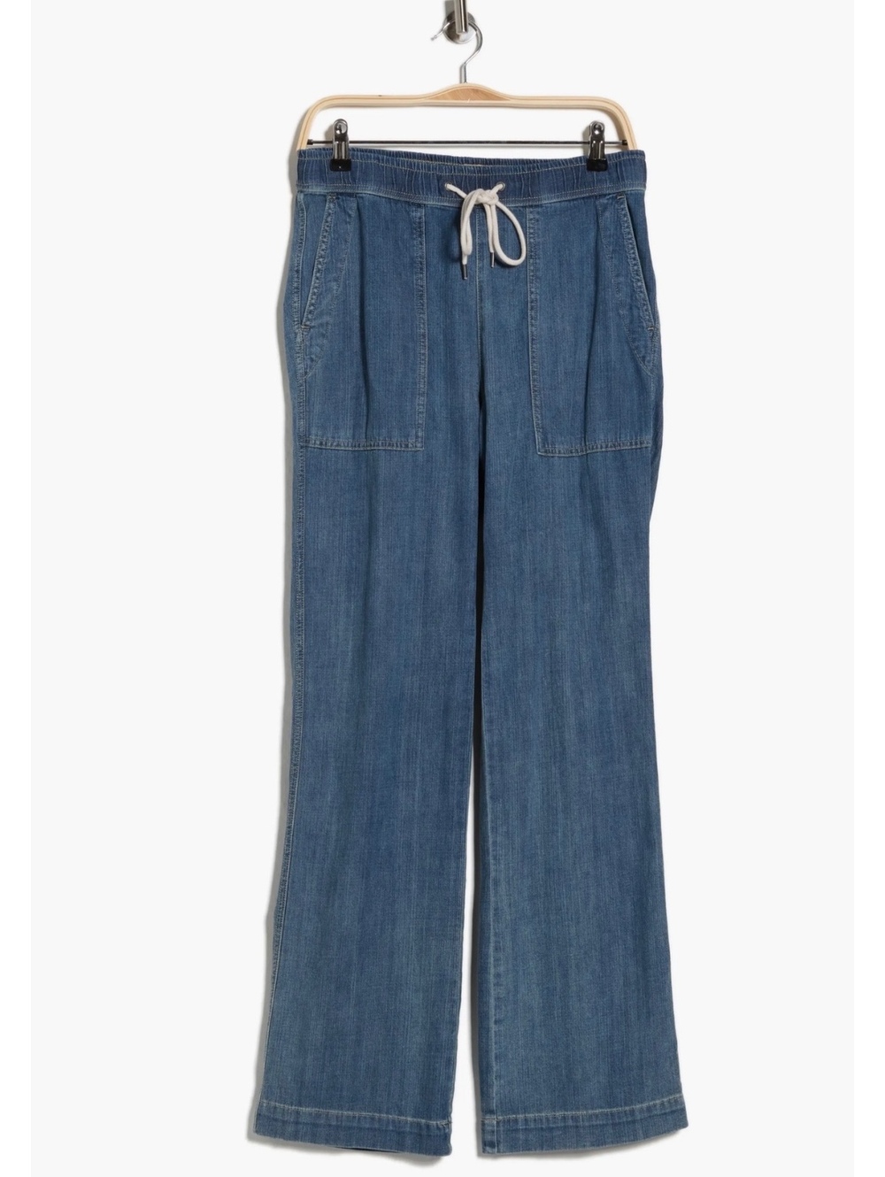 NWT James Perse Wide Leg Denim Pants Size 3 Blue Elastic Waist Drawstring Comfy